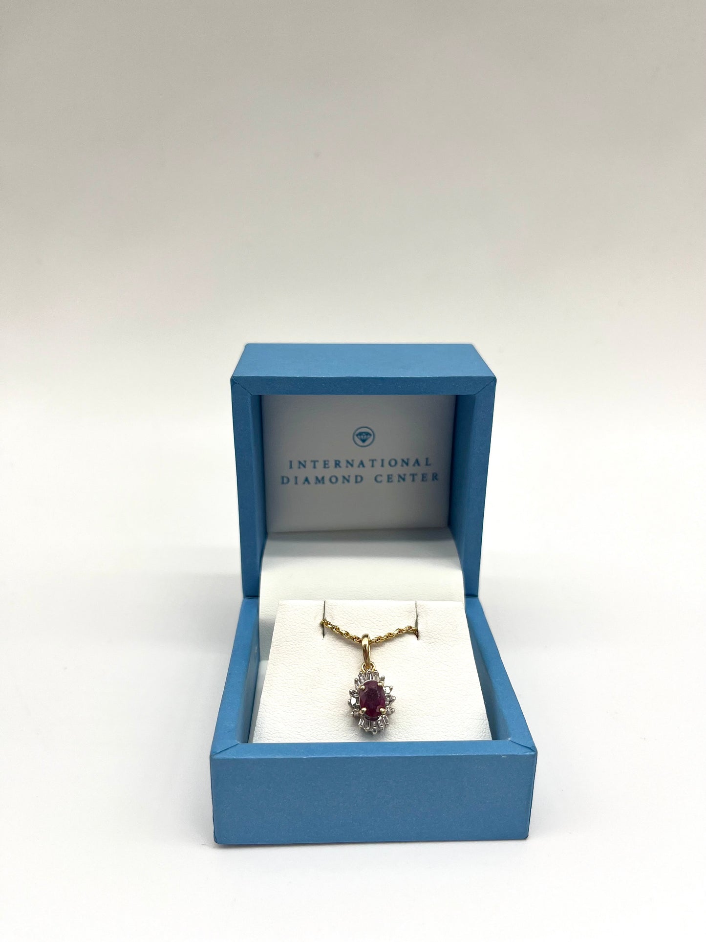 Antique Ruby & Diamond Halo Necklace, 1.53 Carats 14K Gold
