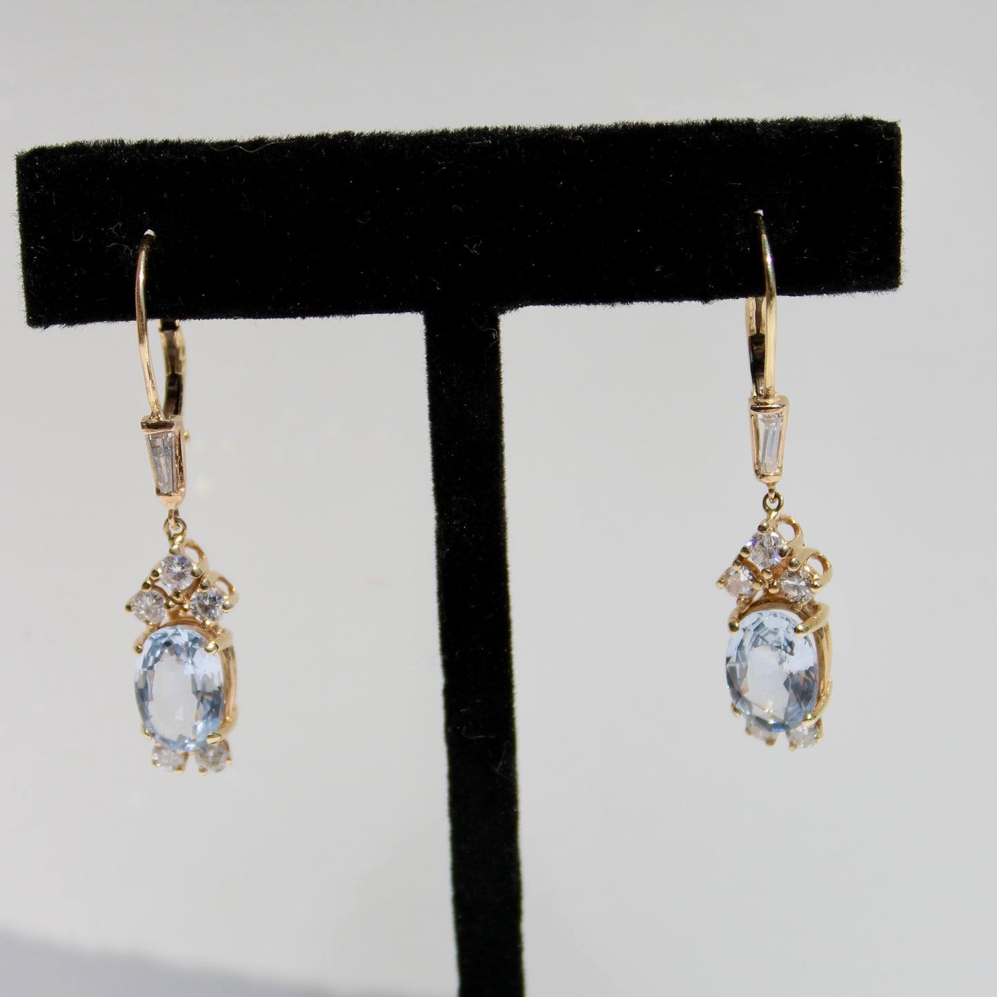 Antique Aquamarine & Diamond Drop Earrings, 3.78 Carats 14K Gold