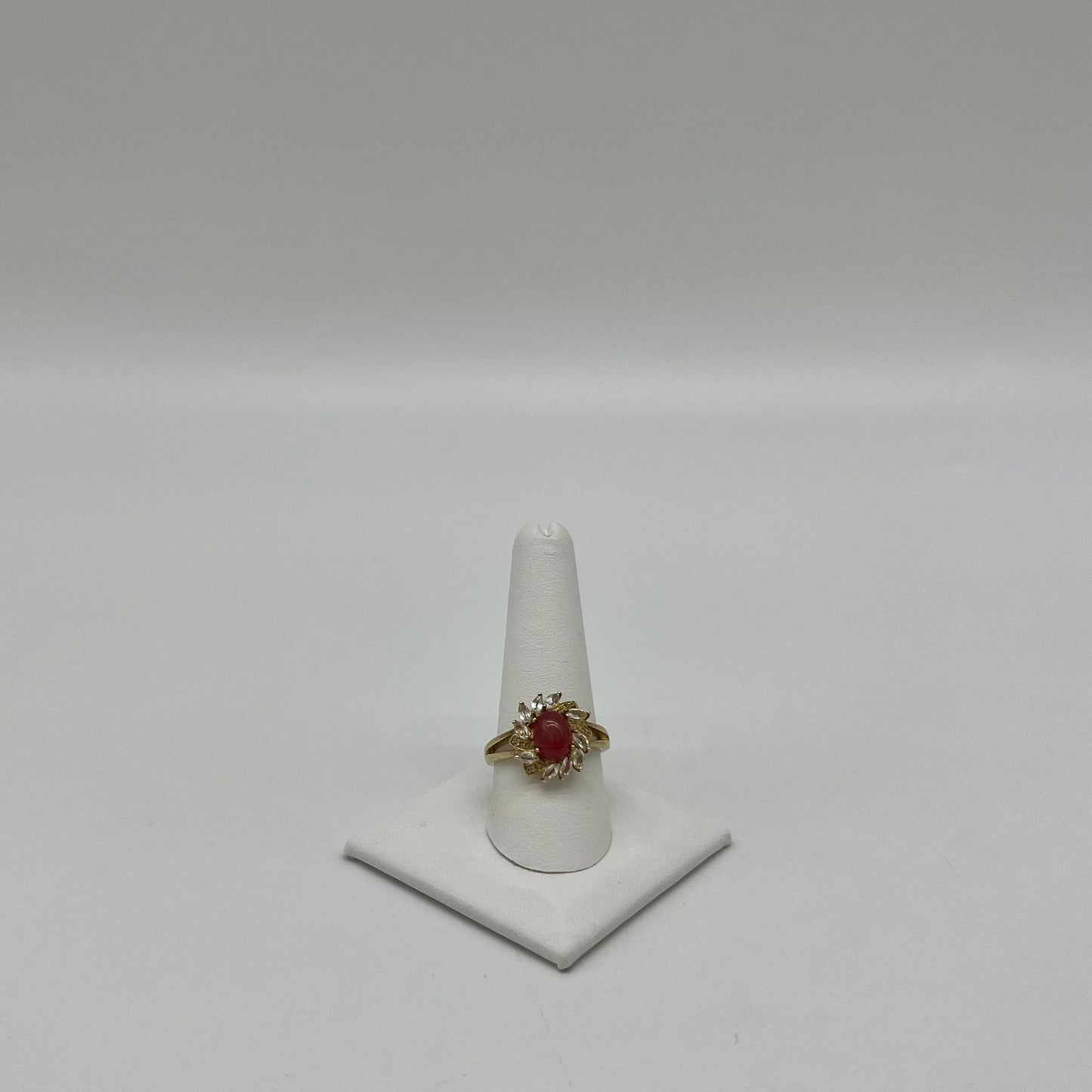 Antique Fire Opalescent Amber Cabochon & Spinel Ring- 2 CTW 9K Gold