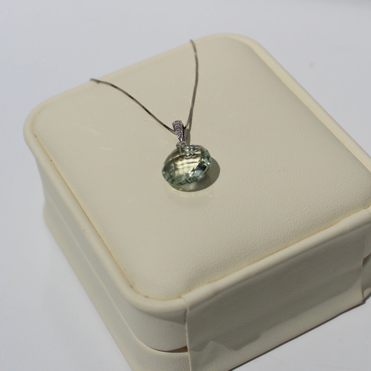 Prasiolite & Diamond Necklace, 7 Carats 14K White Gold