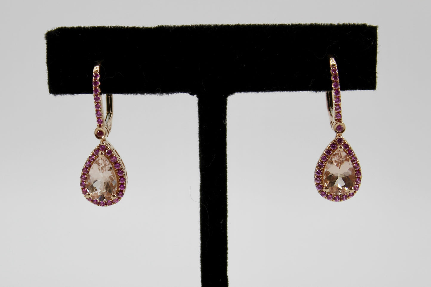 Morganite & Pink Sapphire Drop Earrings, 3.9 CTW 14K Rose Gold