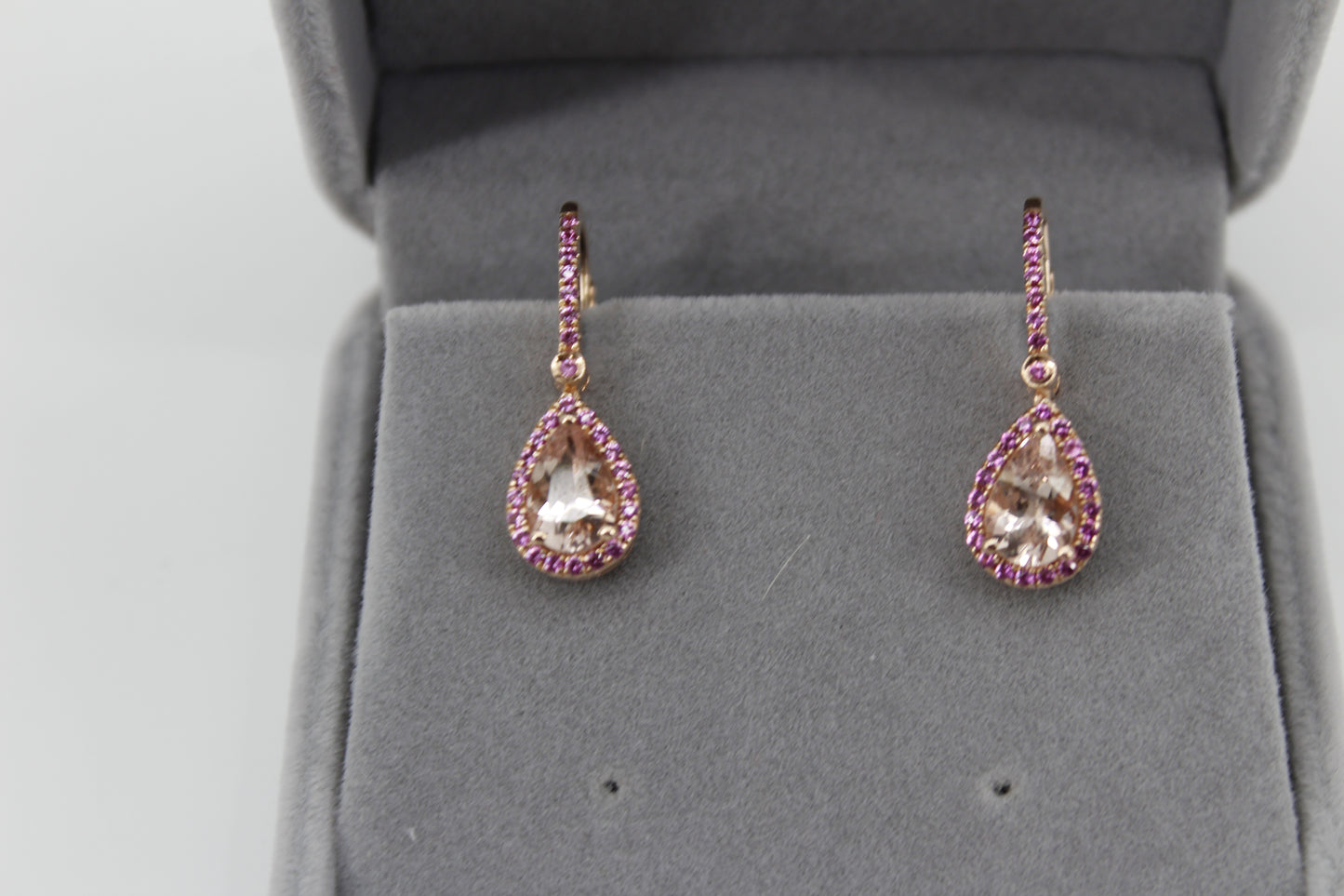 Morganite & Pink Sapphire Drop Earrings, 3.9 CTW 14K Rose Gold