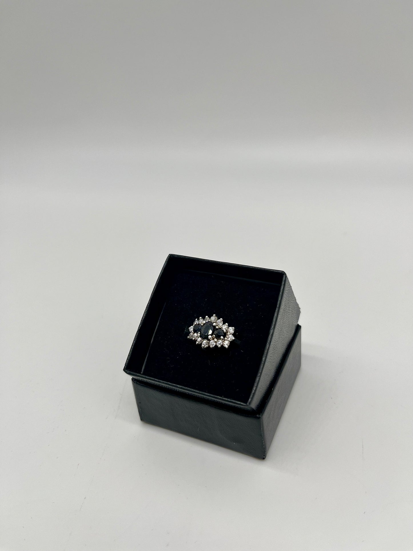 Antique Sapphire & White Topaz Ring, 2 CTW 925 Silver