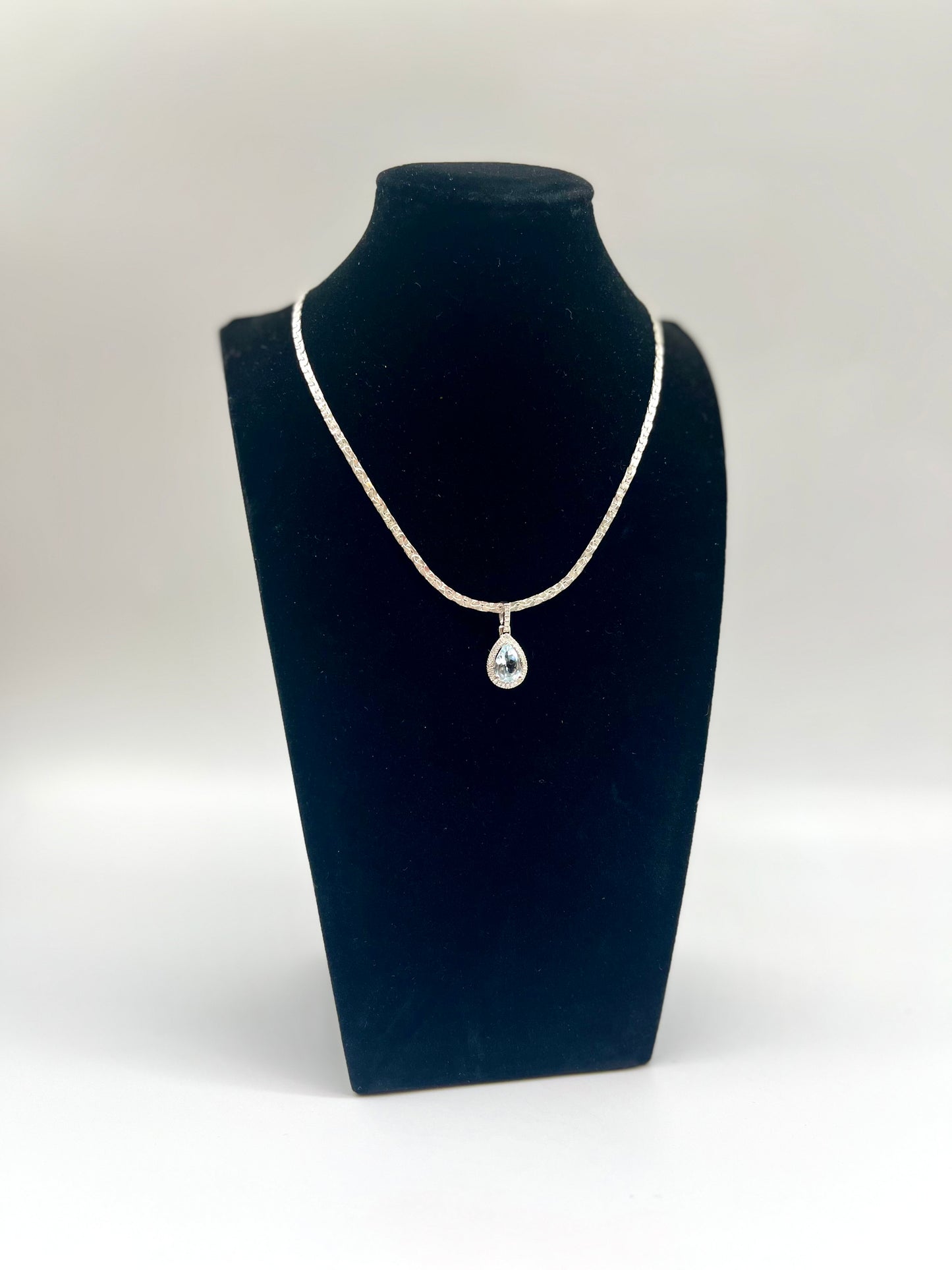 Aquamarine & Diamond Halo Pendant, 1.9 CTW 14K White Gold