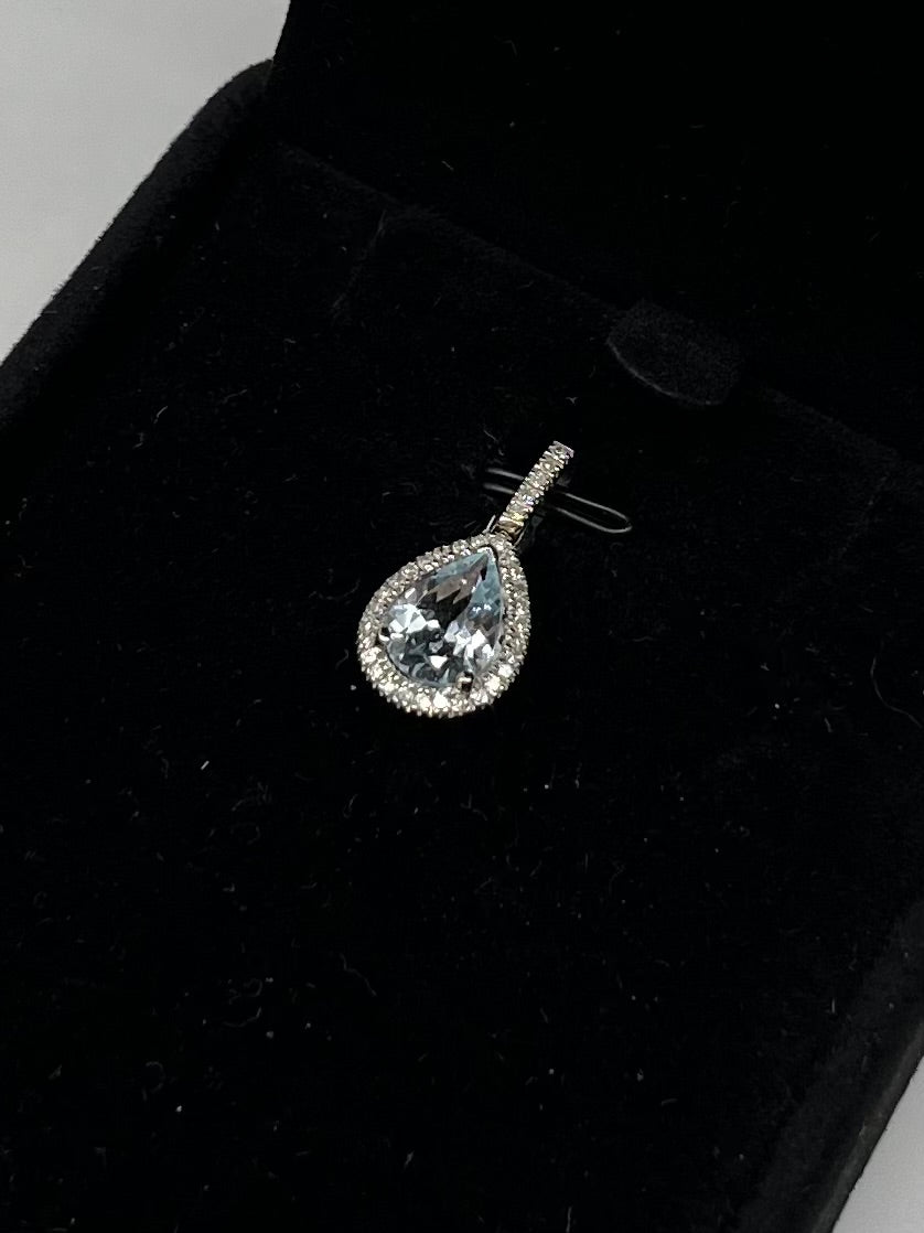 Aquamarine & Diamond Halo Pendant, 1.9 CTW 14K White Gold