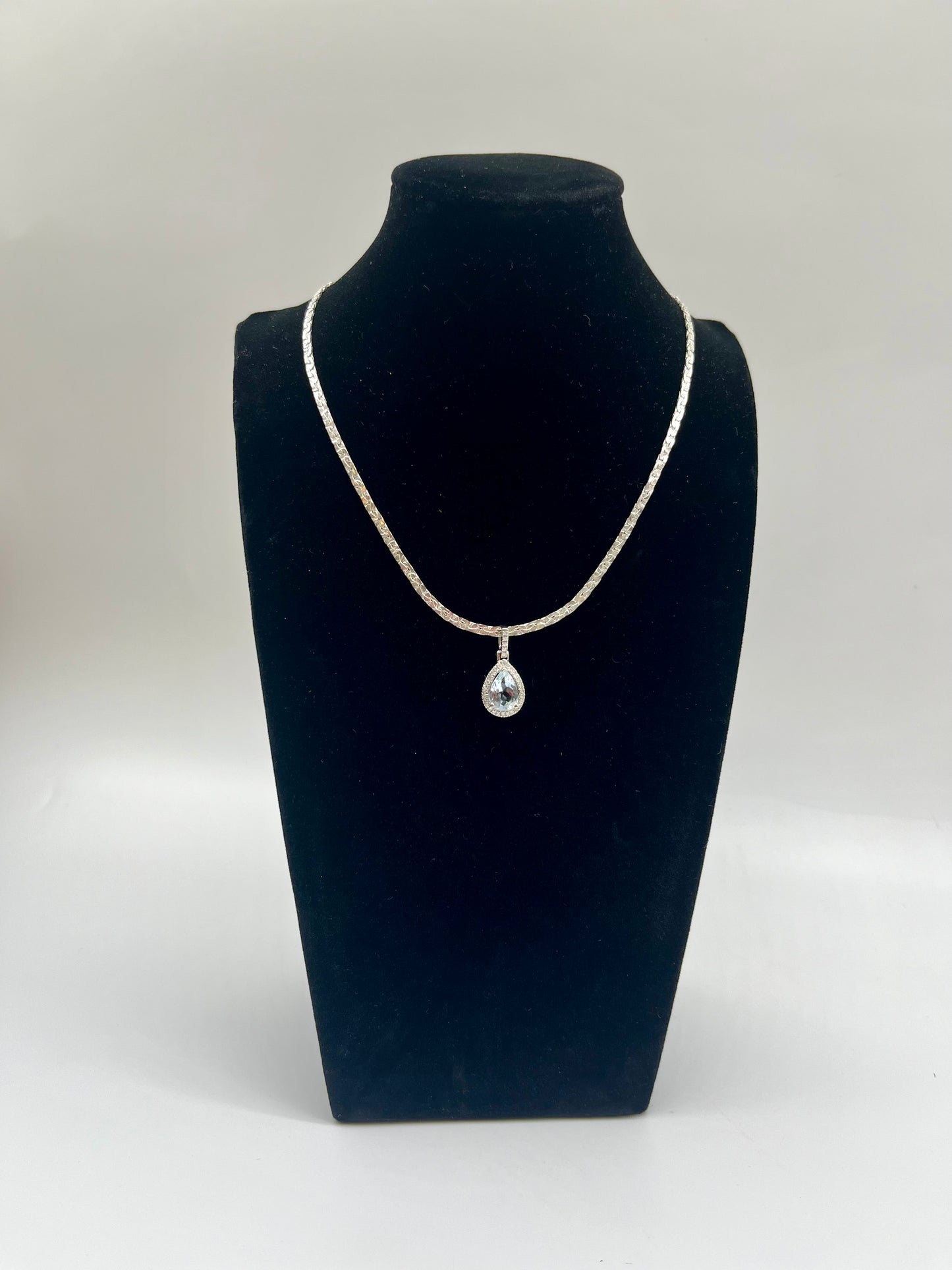 Aquamarine & Diamond Halo Pendant, 1.9 CTW 14K White Gold