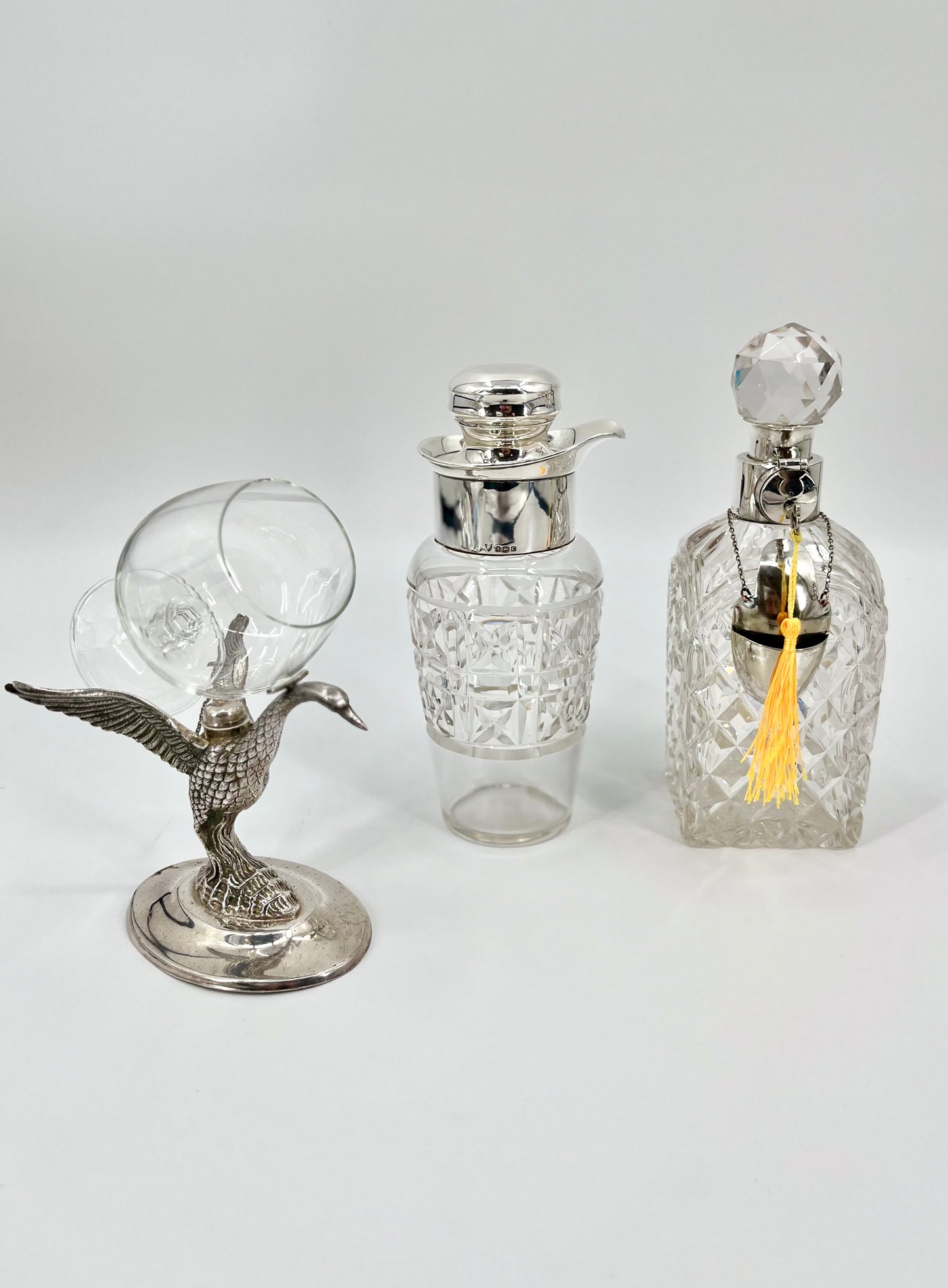 1902 Edwardian Sterling Silver & Bohemian Cut Crystal Cocktail Shaker by JB Chatterley & Sons Ltd.