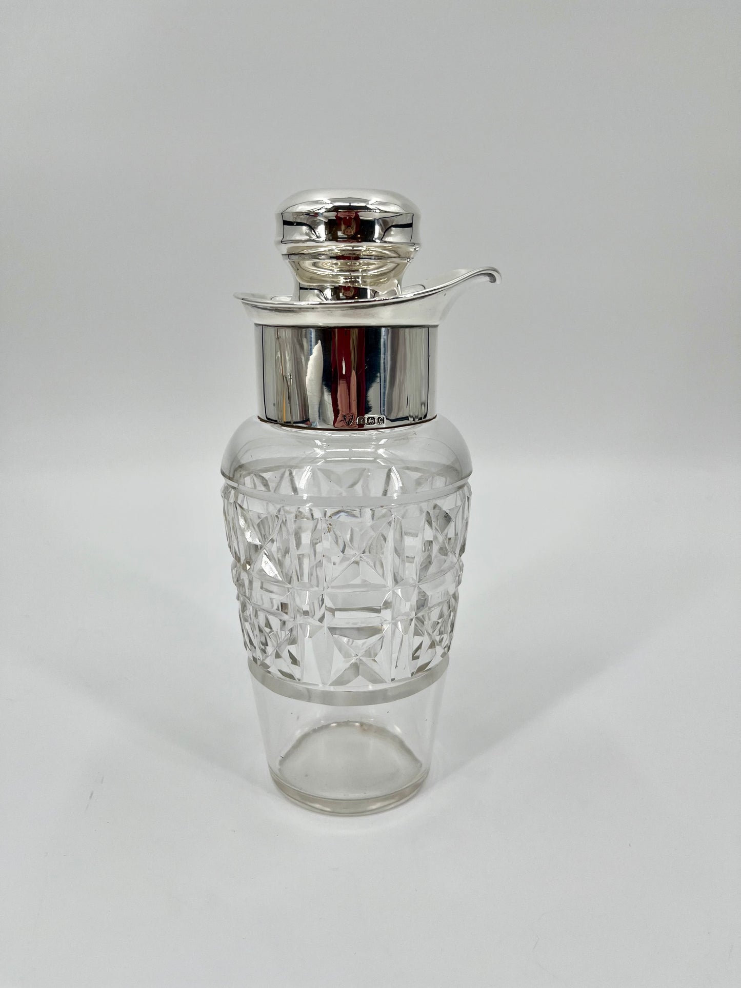 1902 Edwardian Sterling Silver & Bohemian Cut Crystal Cocktail Shaker by JB Chatterley & Sons Ltd.