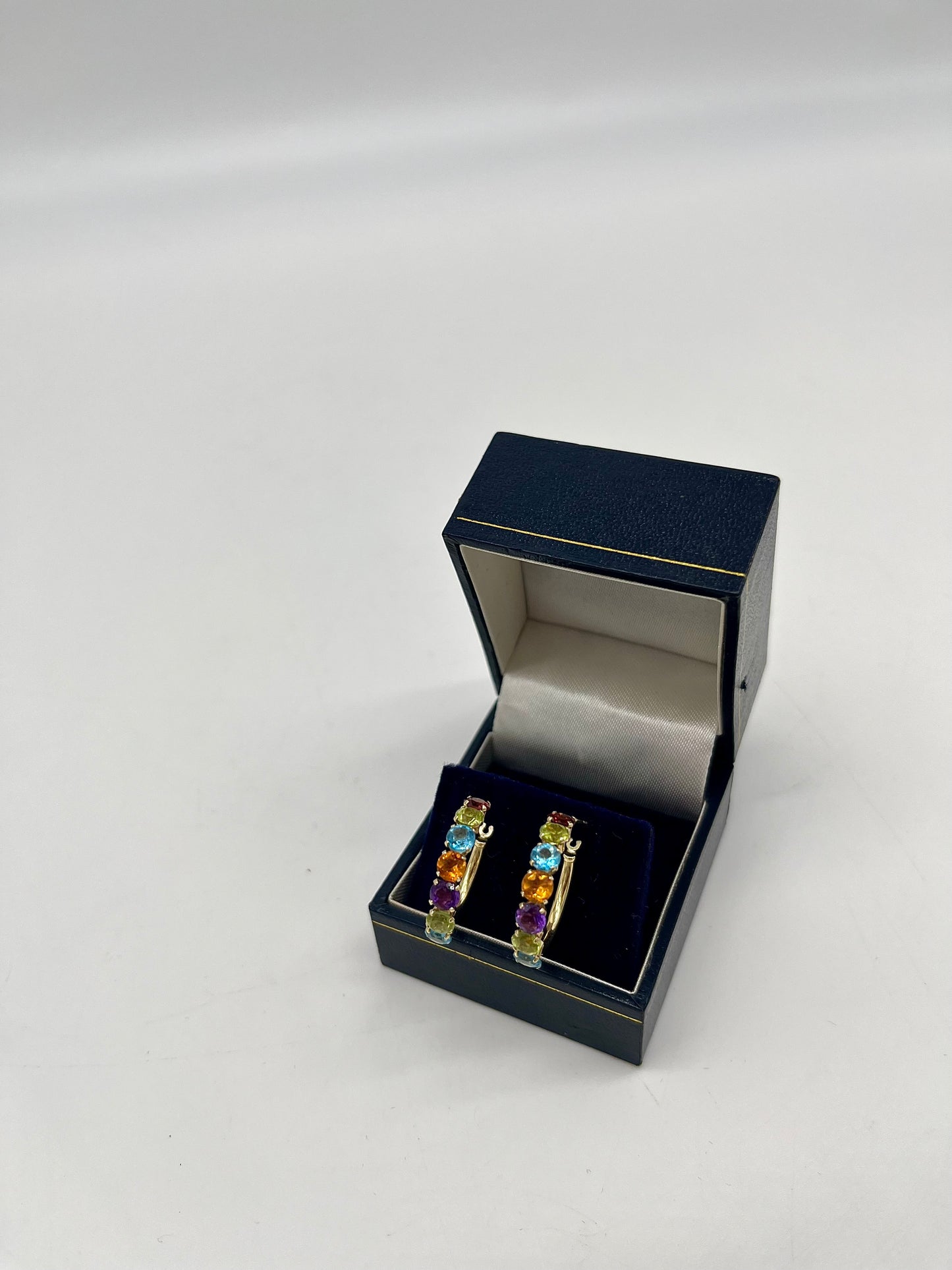 Precious Gemstone 'Rainbow' Hoop Earrings, 3.3 Carats 14K Gold