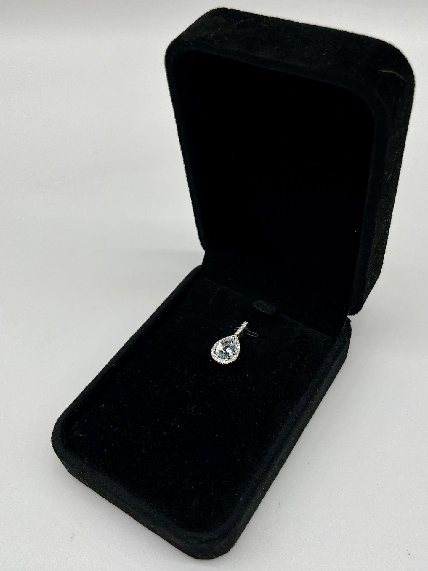 Aquamarine & Diamond Halo Pendant, 1.9 CTW 14K White Gold