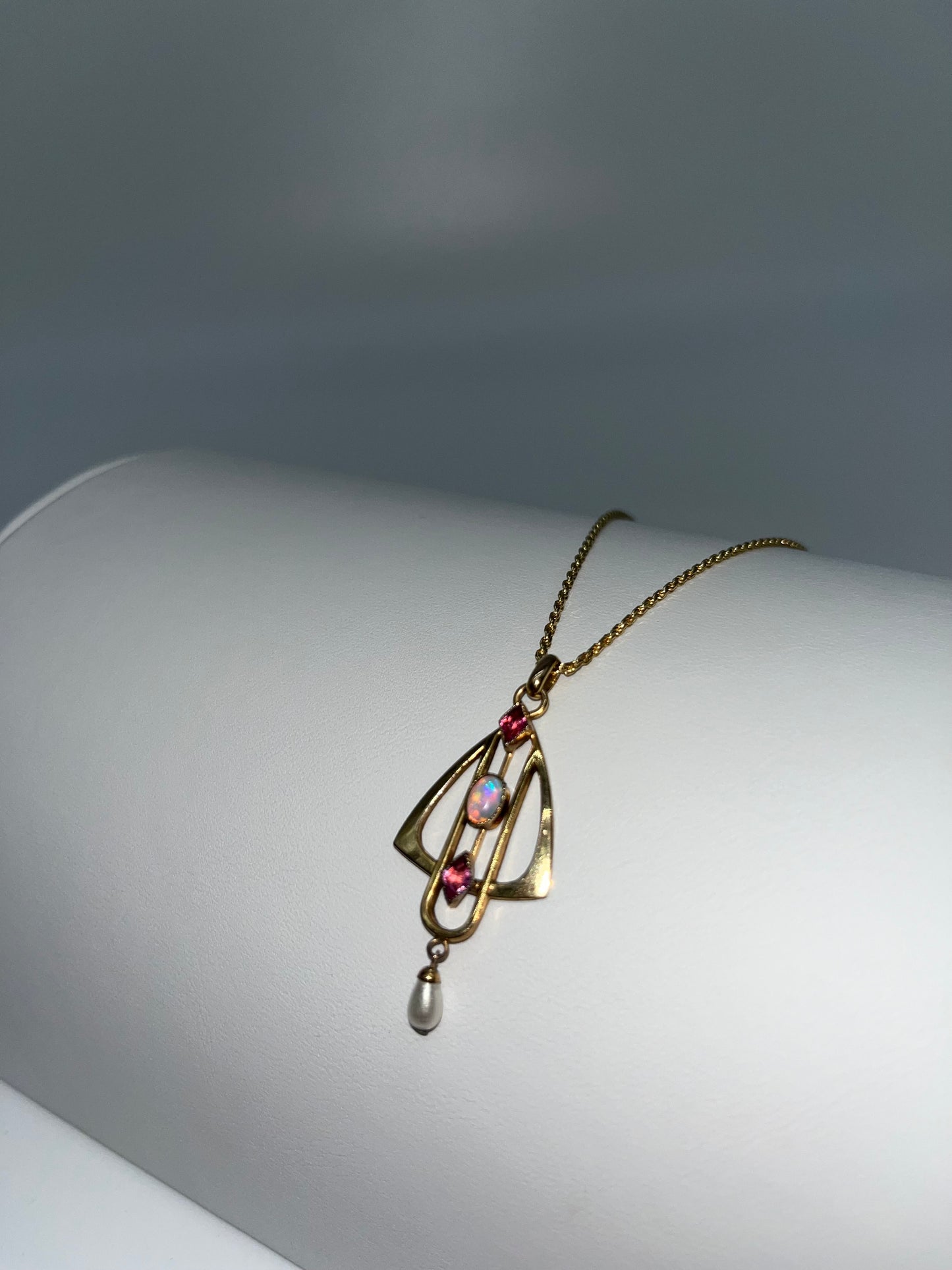 Edwardian Opal, Amethyst, & Pearl Necklace, 0.88 CTW 14K Gold