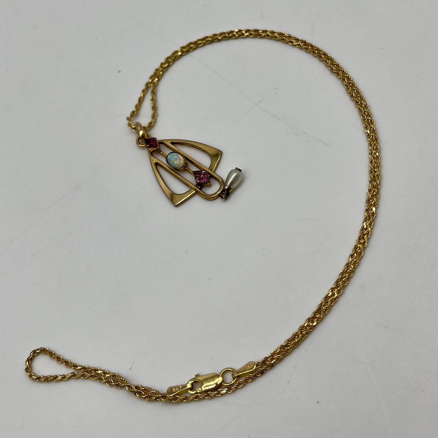 Edwardian Opal, Amethyst, & Pearl Necklace, 0.88 CTW 14K Gold