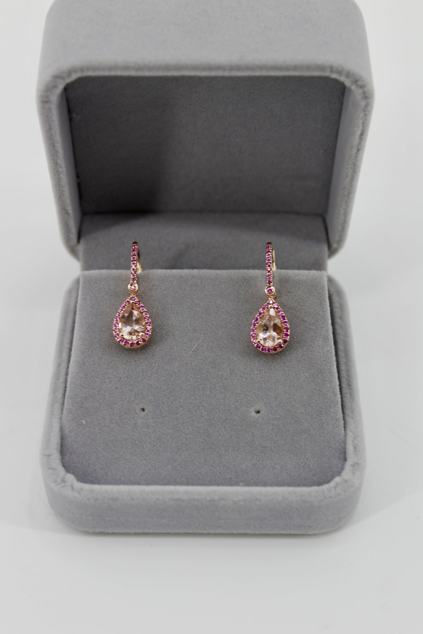 Morganite & Pink Sapphire Drop Earrings, 3.9 CTW 14K Rose Gold