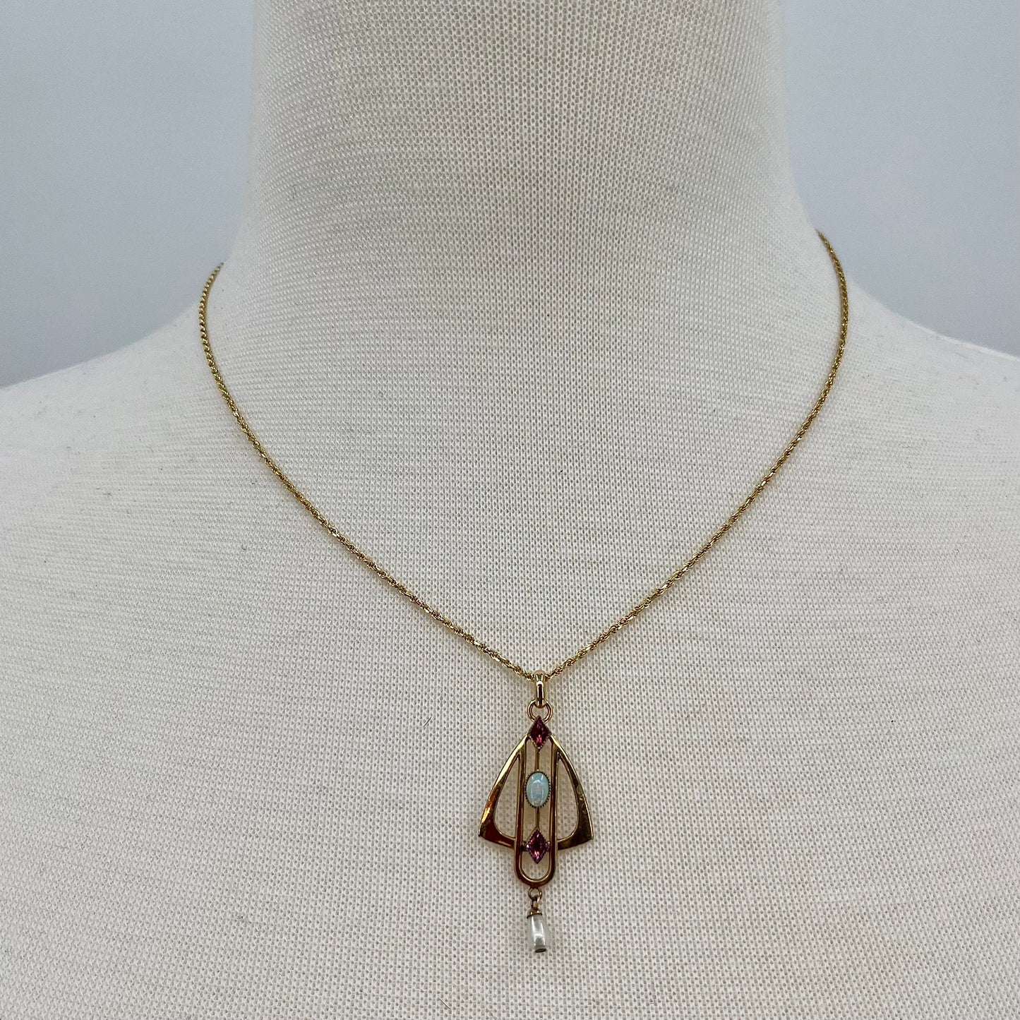 Edwardian Opal, Amethyst, & Pearl Necklace, 0.88 CTW 14K Gold