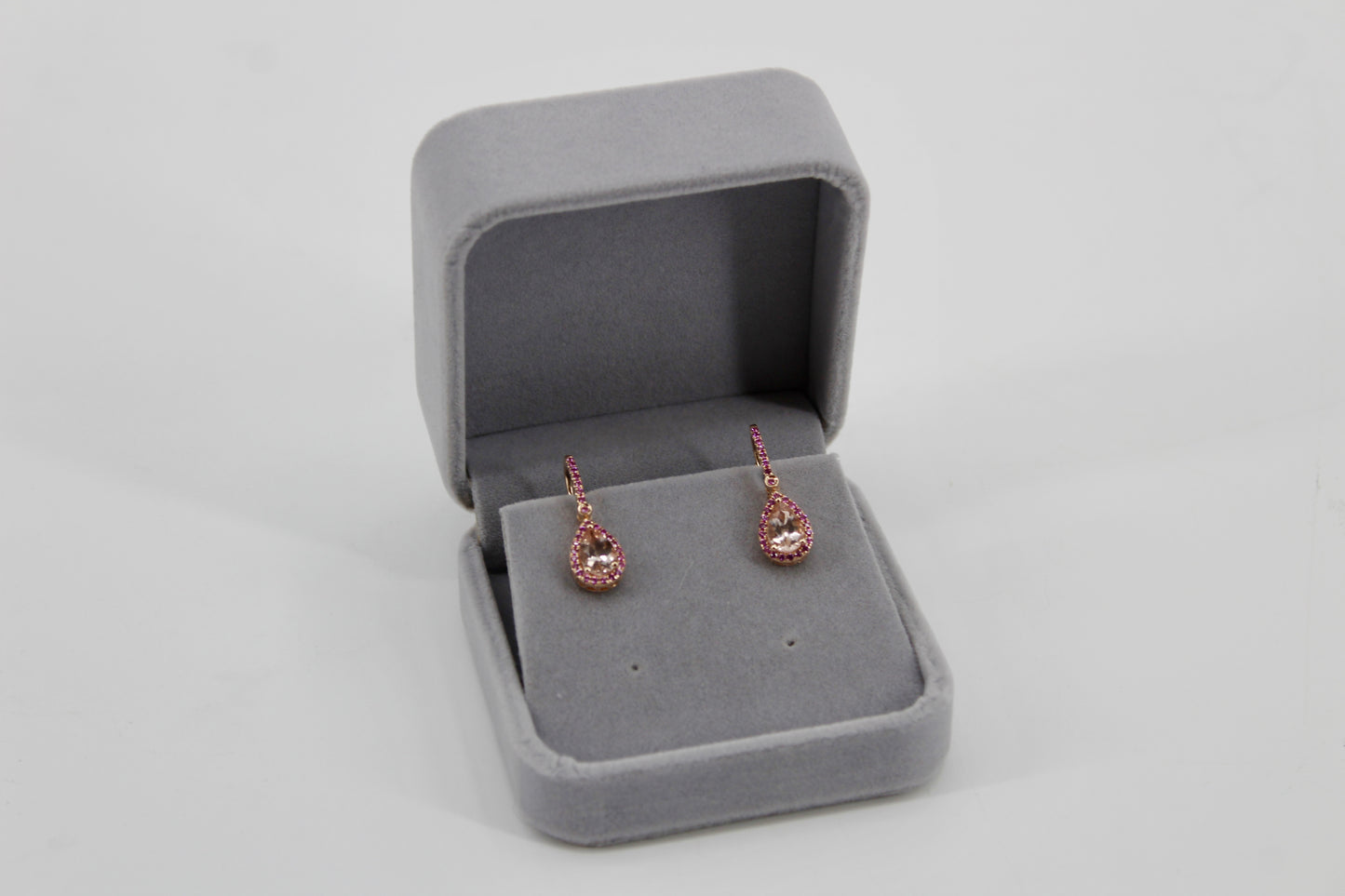 Morganite & Pink Sapphire Drop Earrings, 3.9 CTW 14K Rose Gold