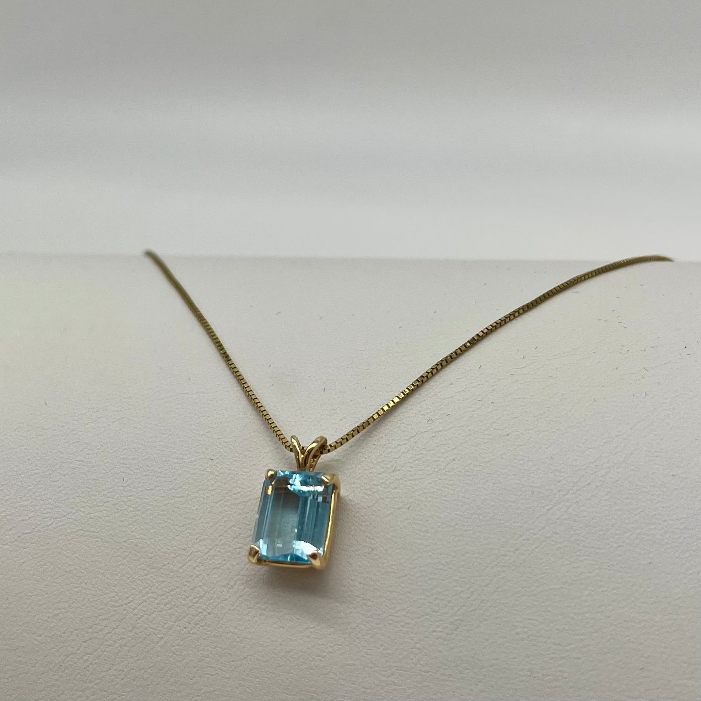 Emerald Cut Blue Topaz Necklace, 4 CTW 14K Gold