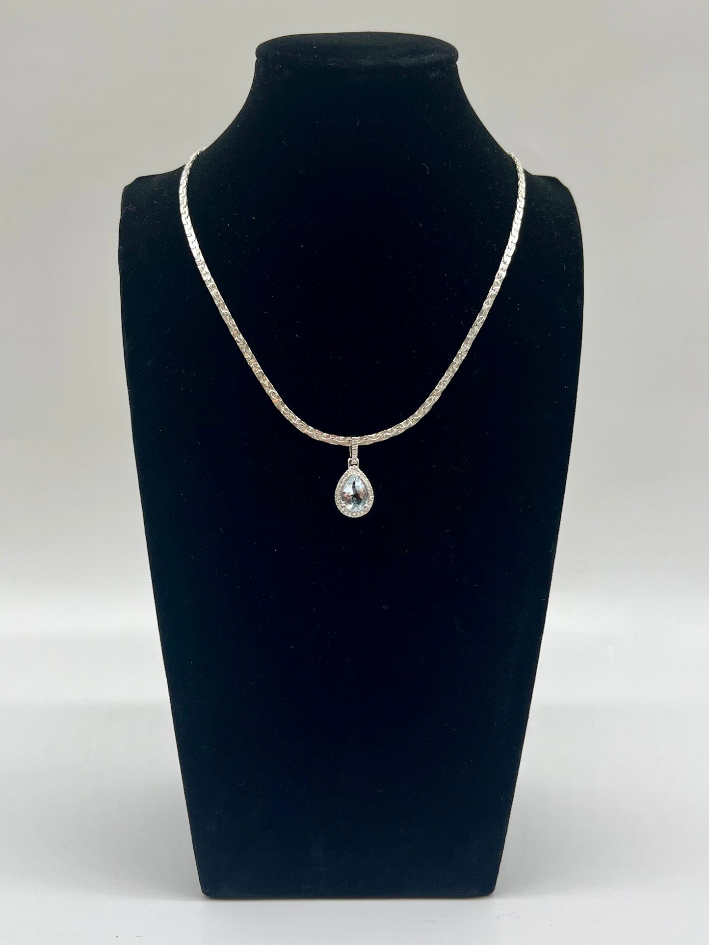 Aquamarine & Diamond Halo Pendant, 1.9 CTW 14K White Gold