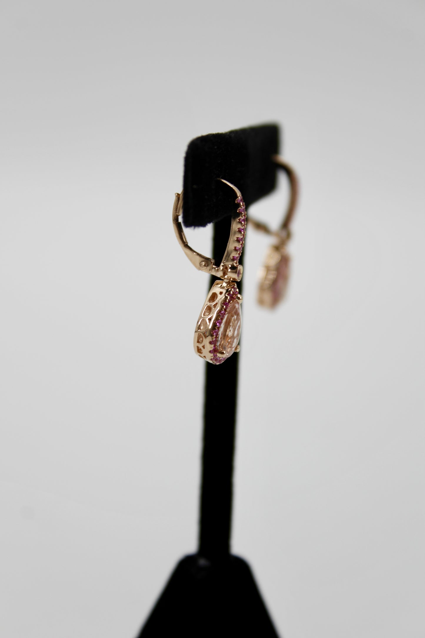 Morganite & Pink Sapphire Drop Earrings, 3.9 CTW 14K Rose Gold