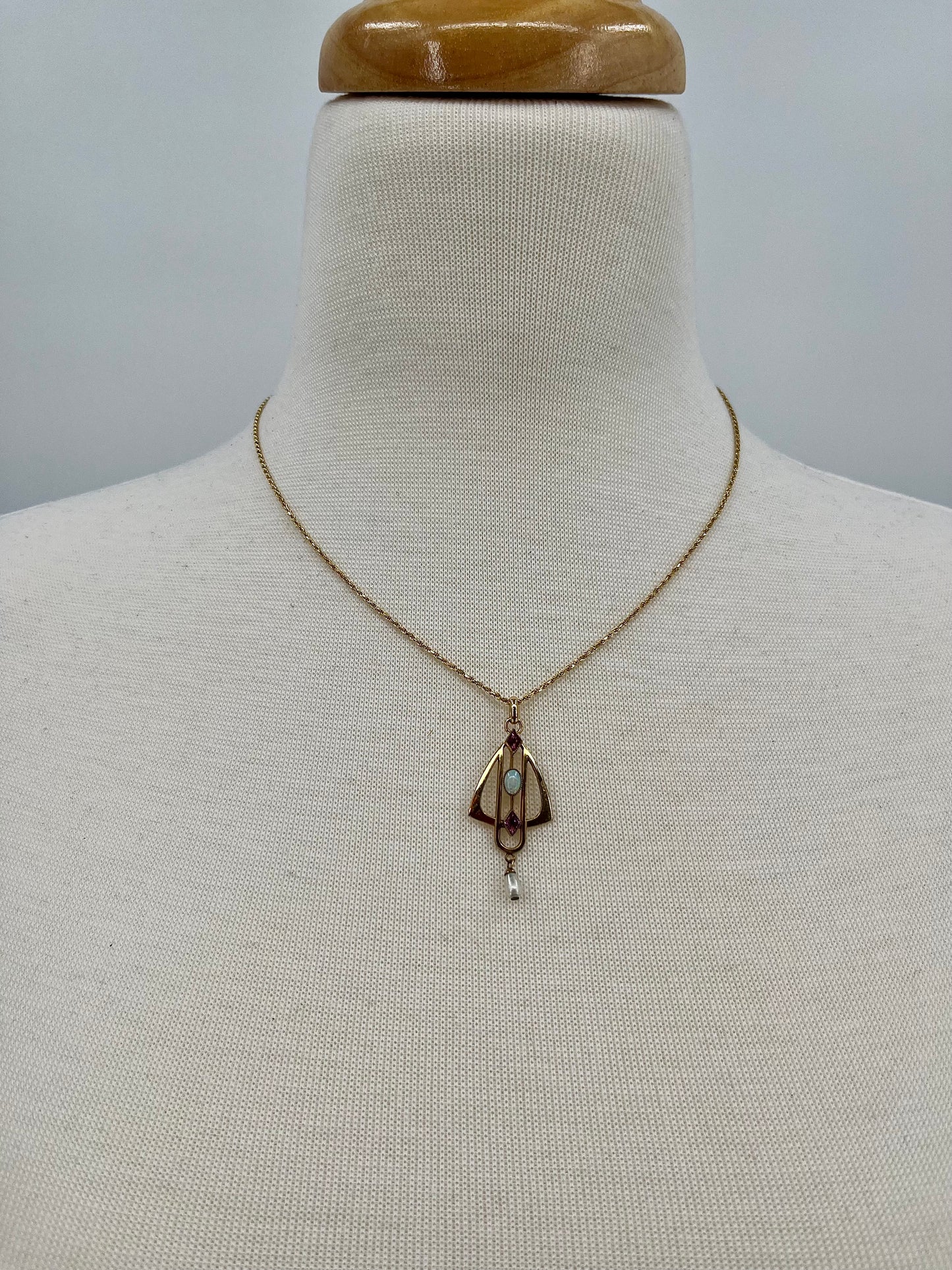 Edwardian Opal, Amethyst, & Pearl Necklace, 0.88 CTW 14K Gold