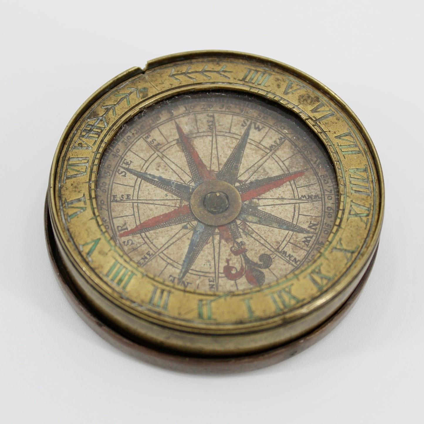 18th Century French Hand-Coloured Brass Compass