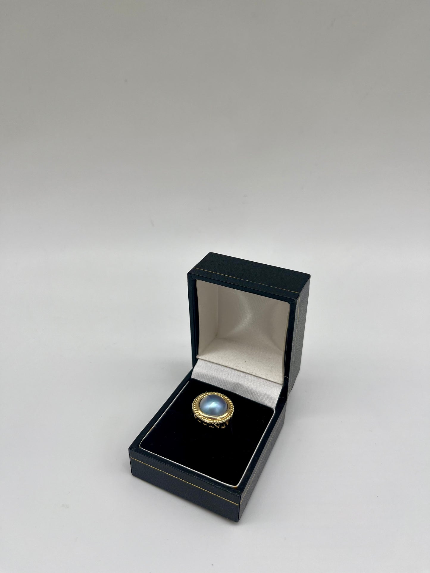 Black Mabe Pearl Ornate Ring, 11mm 10K Gold