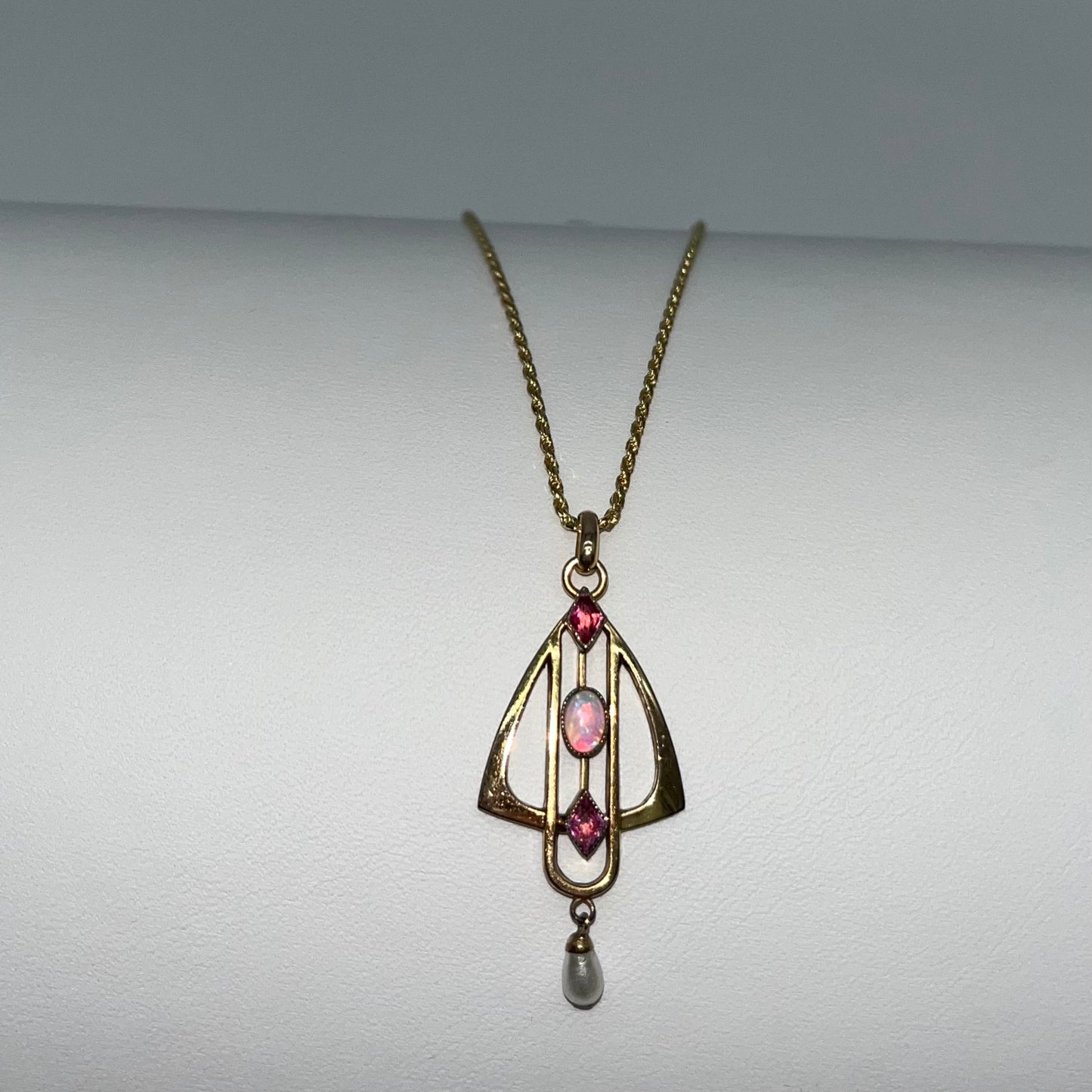 Edwardian Opal, Amethyst, & Pearl Necklace, 0.88 CTW 14K Gold