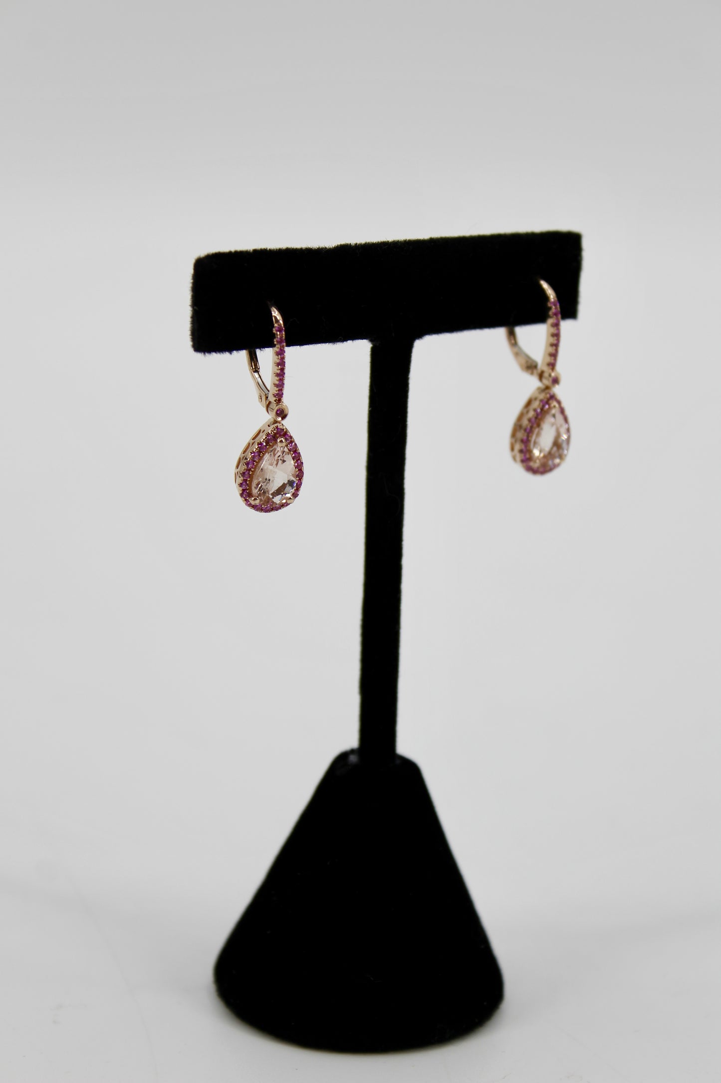Morganite & Pink Sapphire Drop Earrings, 3.9 CTW 14K Rose Gold
