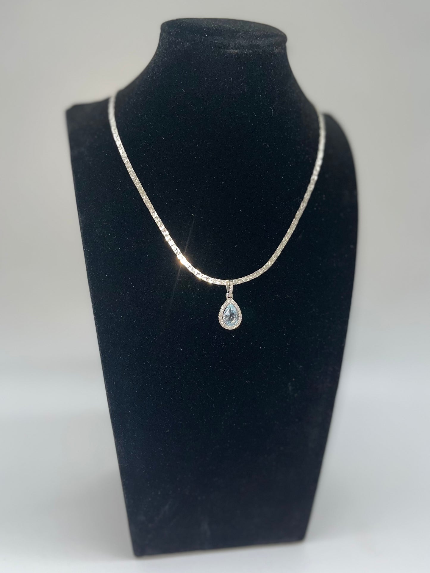 Aquamarine & Diamond Halo Pendant, 1.9 CTW 14K White Gold