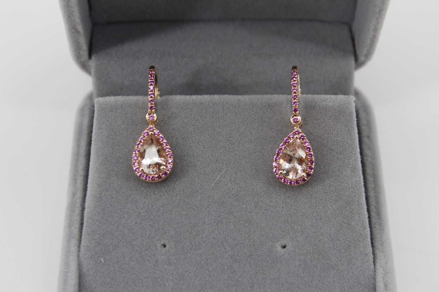 Morganite & Pink Sapphire Drop Earrings, 3.9 CTW 14K Rose Gold
