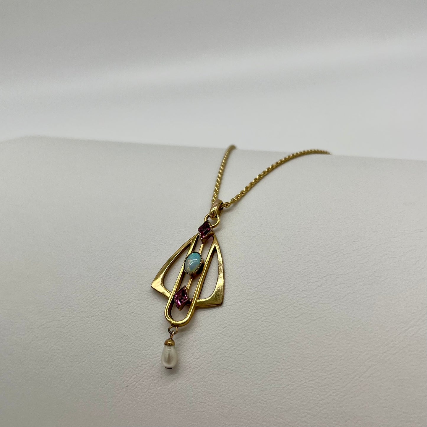 Edwardian Opal, Amethyst, & Pearl Necklace, 0.88 CTW 14K Gold