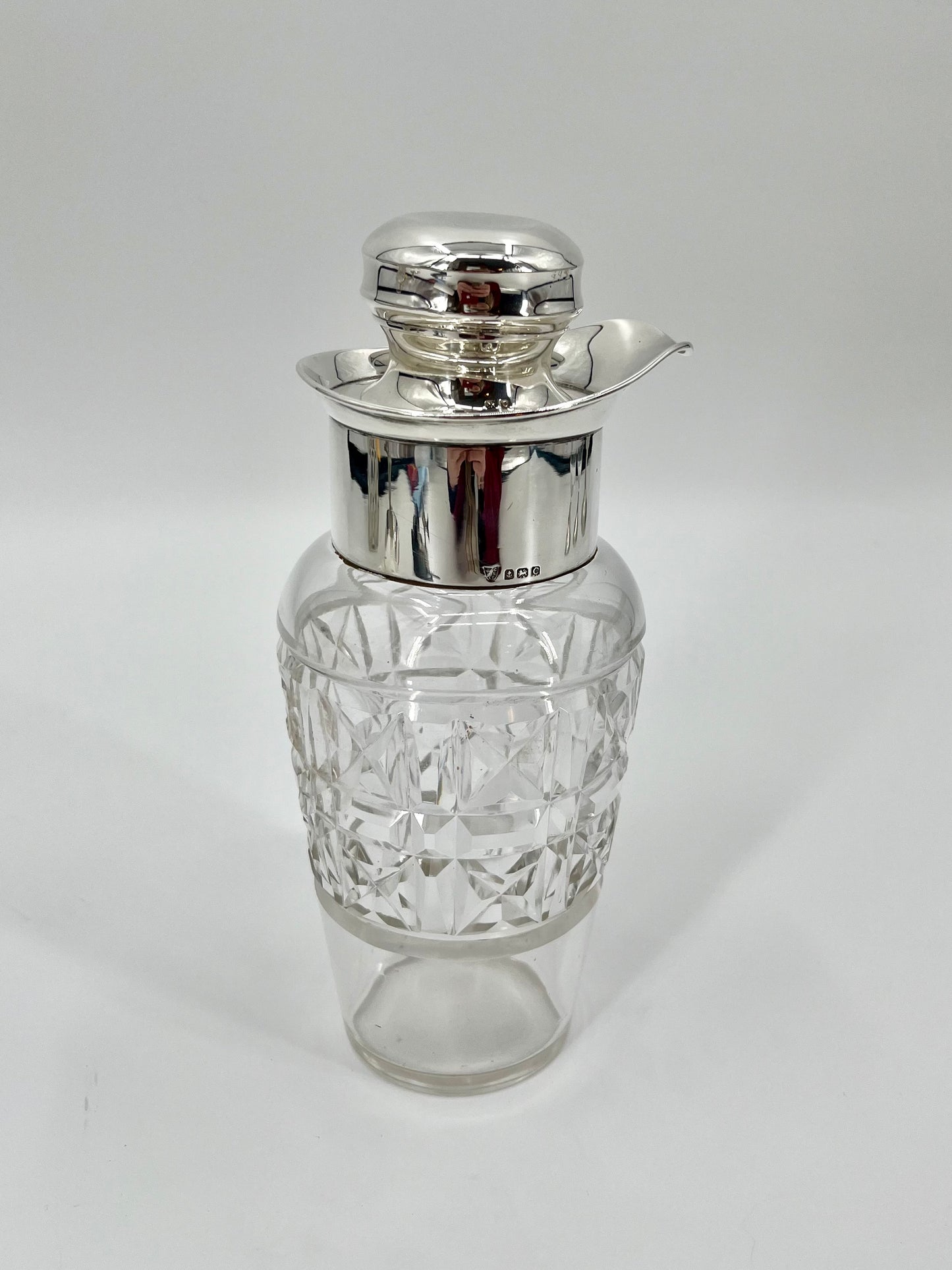1902 Edwardian Sterling Silver & Bohemian Cut Crystal Cocktail Shaker by JB Chatterley & Sons Ltd.