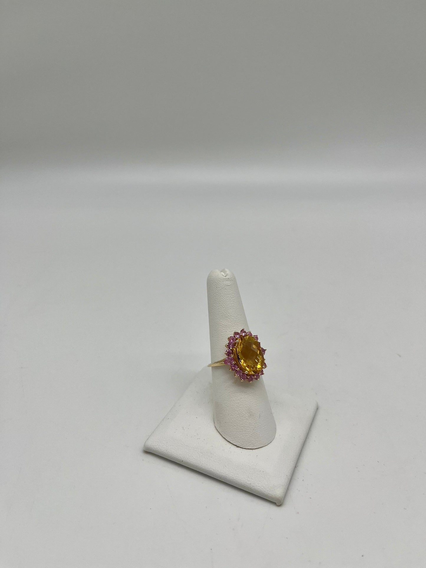 Pink Sapphire & Citrine Cocktail Ring, 6.2 Carats 10K Gold