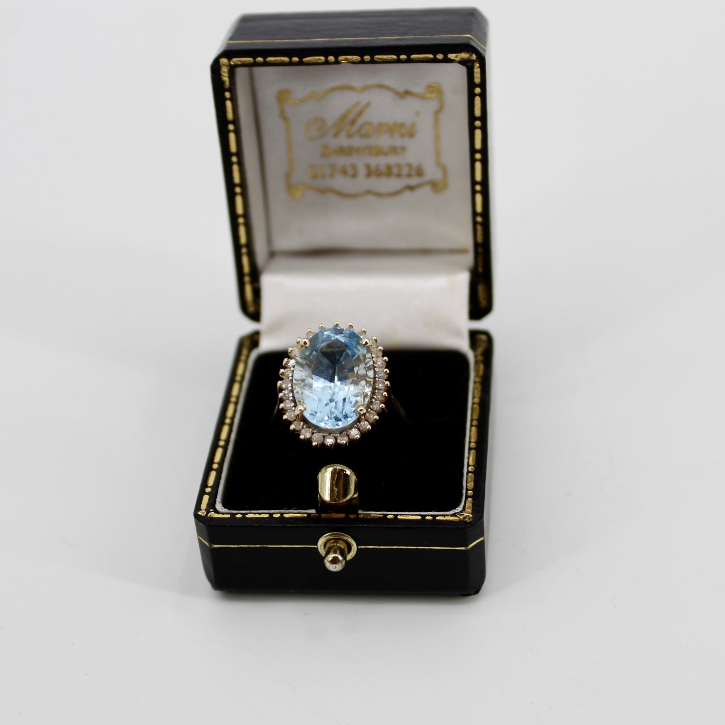 Blue Topaz & Diamond Halo Cocktail Ring, 8.514 CTW 14K Gold