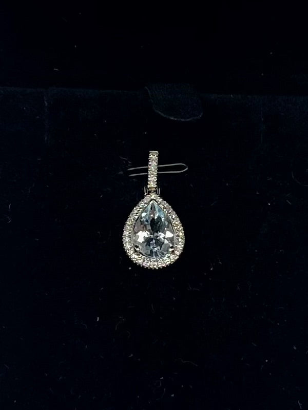 Aquamarine & Diamond Halo Pendant, 1.9 CTW 14K White Gold