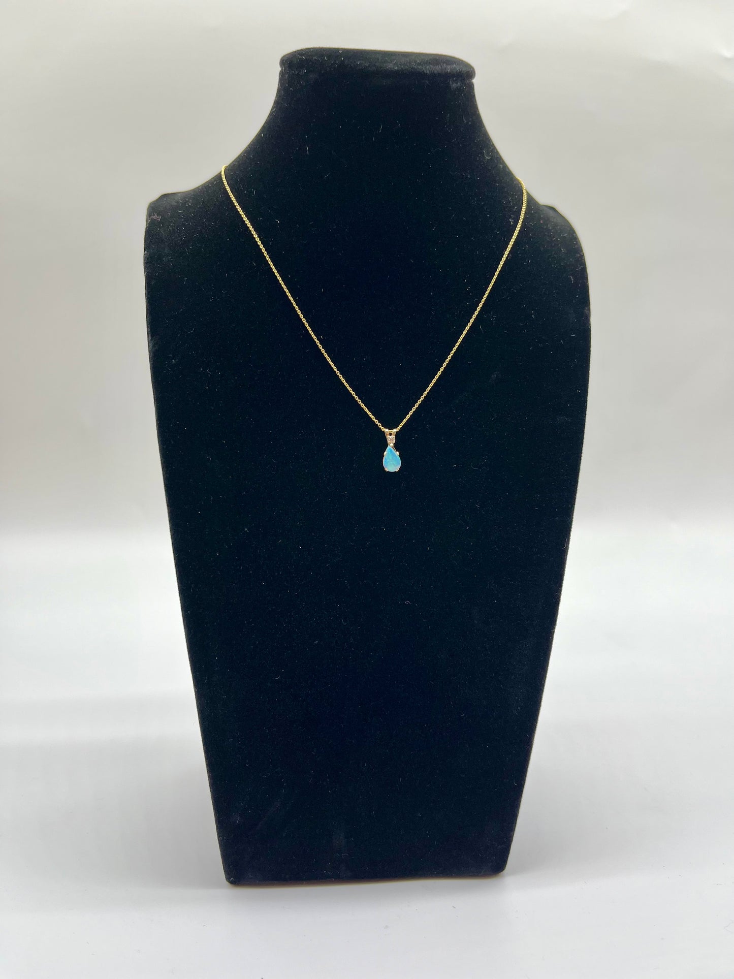 1920's Opal & Diamond Necklace, 0.5 Carat 10K Gold