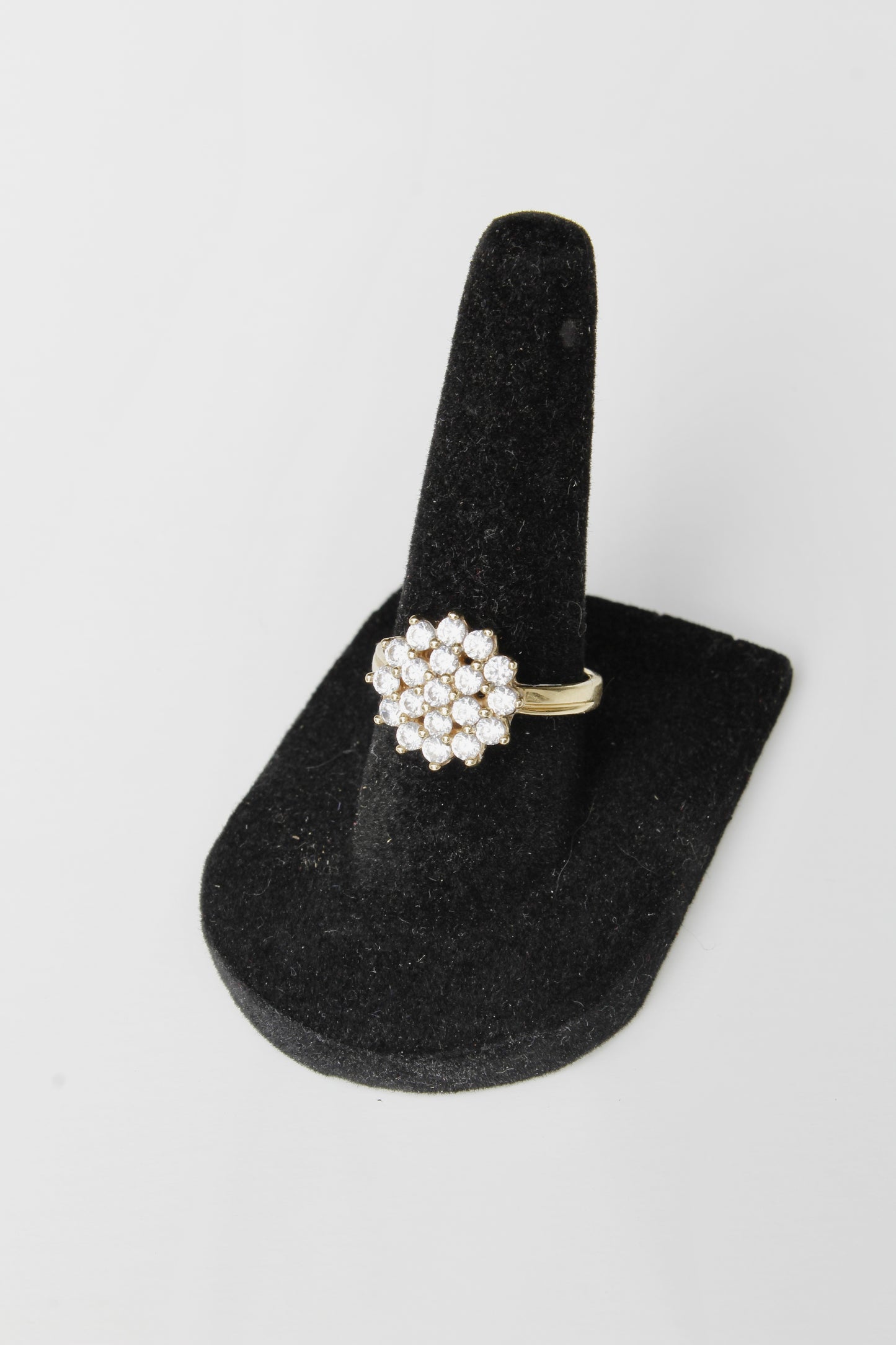Vintage English CZ Cluster Cocktail Ring, 1.52 Carats 9K Gold