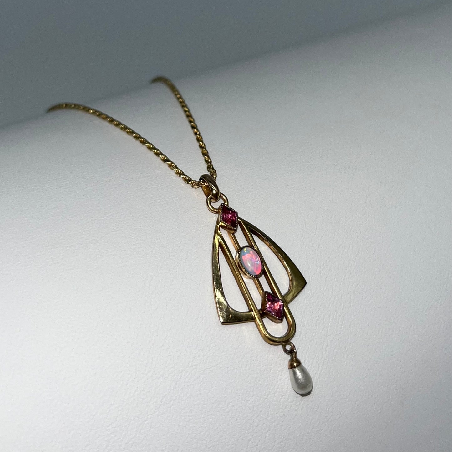 Edwardian Opal, Amethyst, & Pearl Necklace, 0.88 CTW 14K Gold