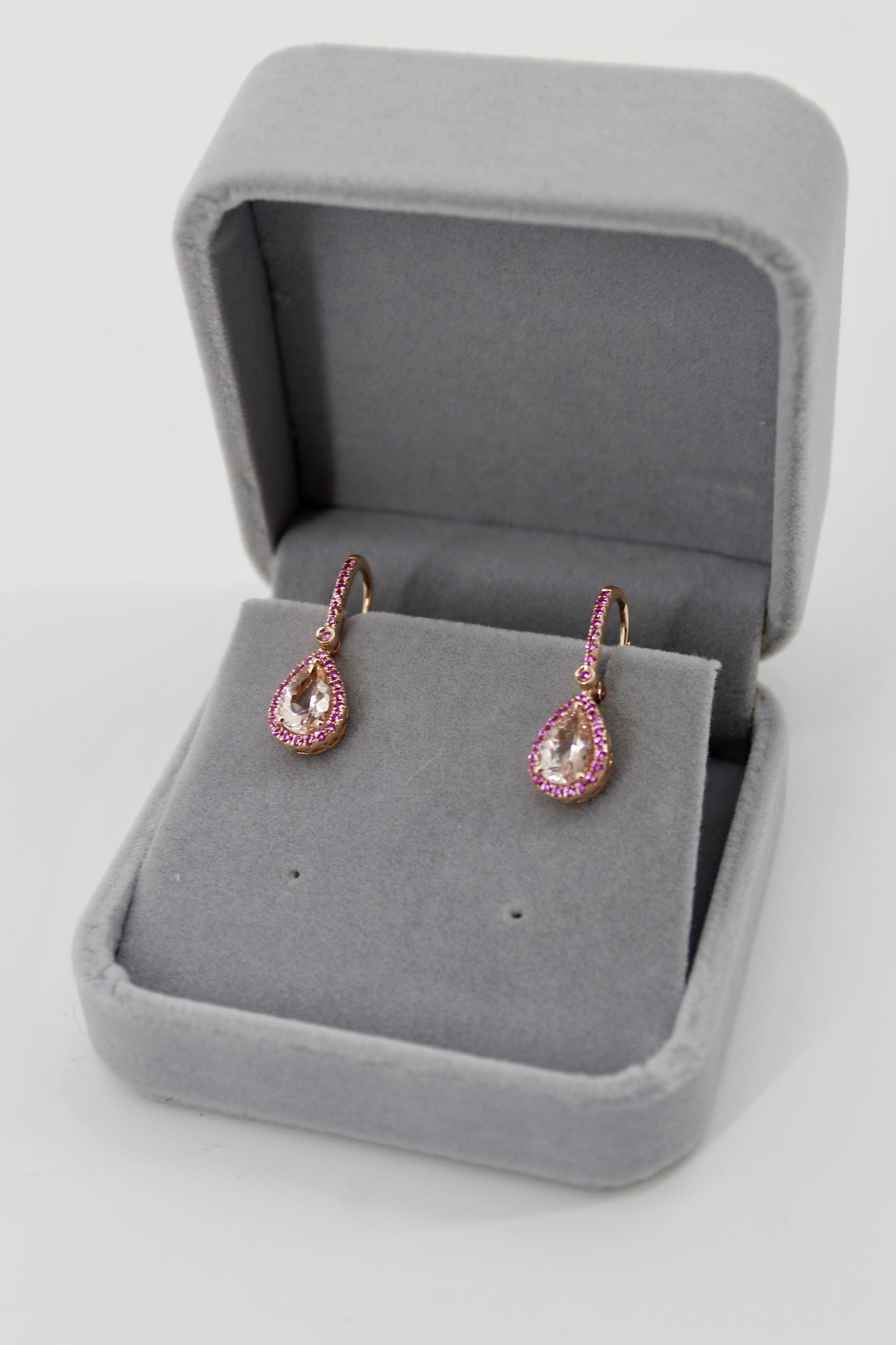 Morganite & Pink Sapphire Drop Earrings, 3.9 CTW 14K Rose Gold