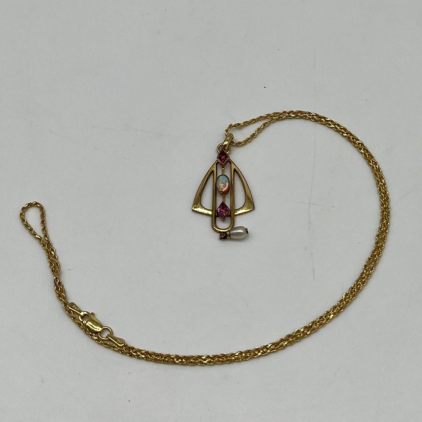 Edwardian Opal, Amethyst, & Pearl Necklace, 0.88 CTW 14K Gold