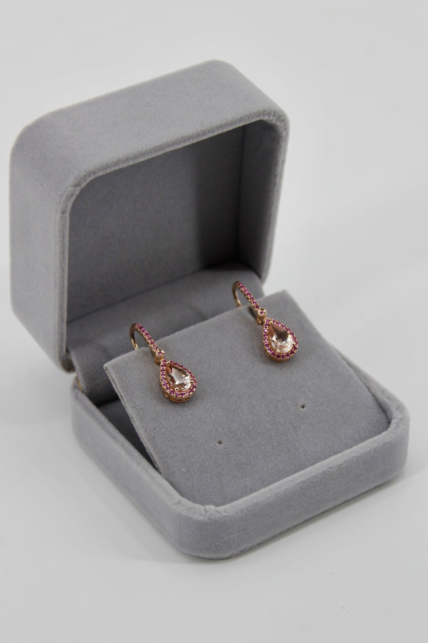 Morganite & Pink Sapphire Drop Earrings, 3.9 CTW 14K Rose Gold