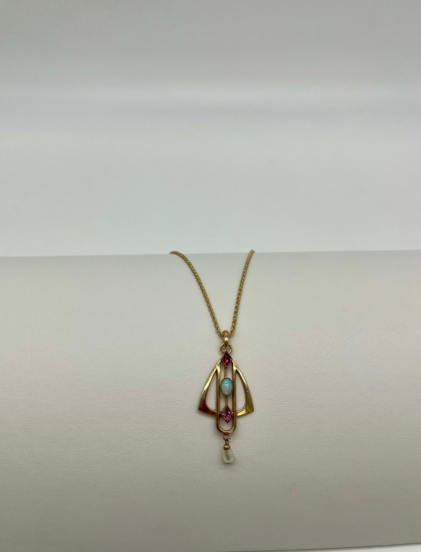 Edwardian Opal, Amethyst, & Pearl Necklace, 0.88 CTW 14K Gold