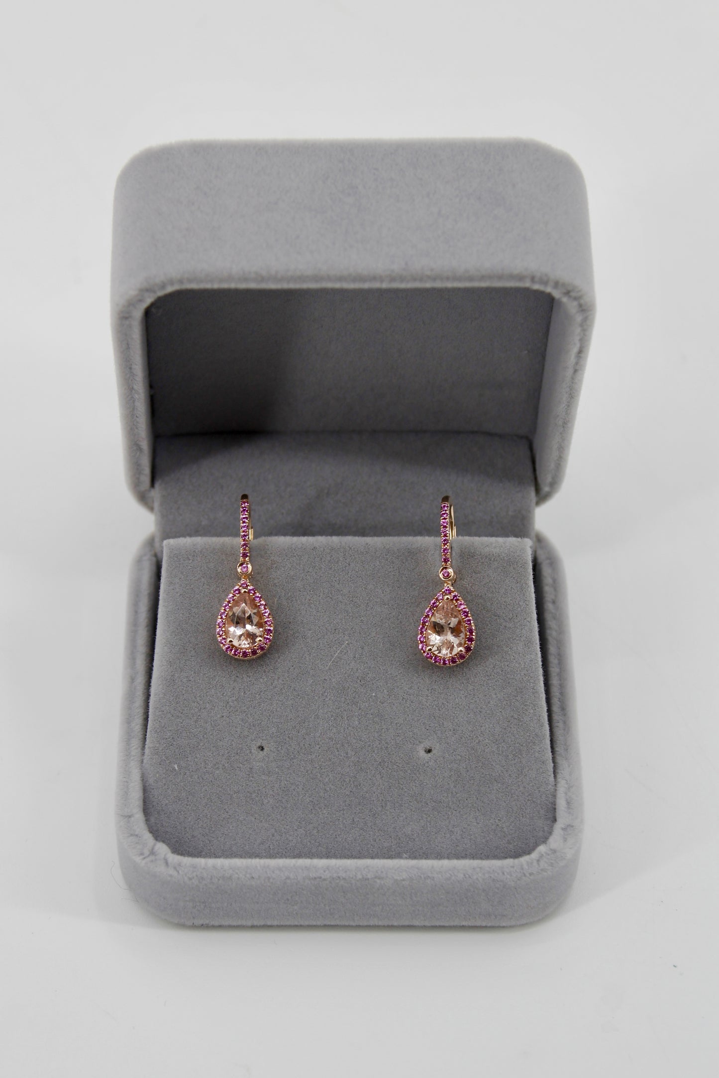 Morganite & Pink Sapphire Drop Earrings, 3.9 CTW 14K Rose Gold