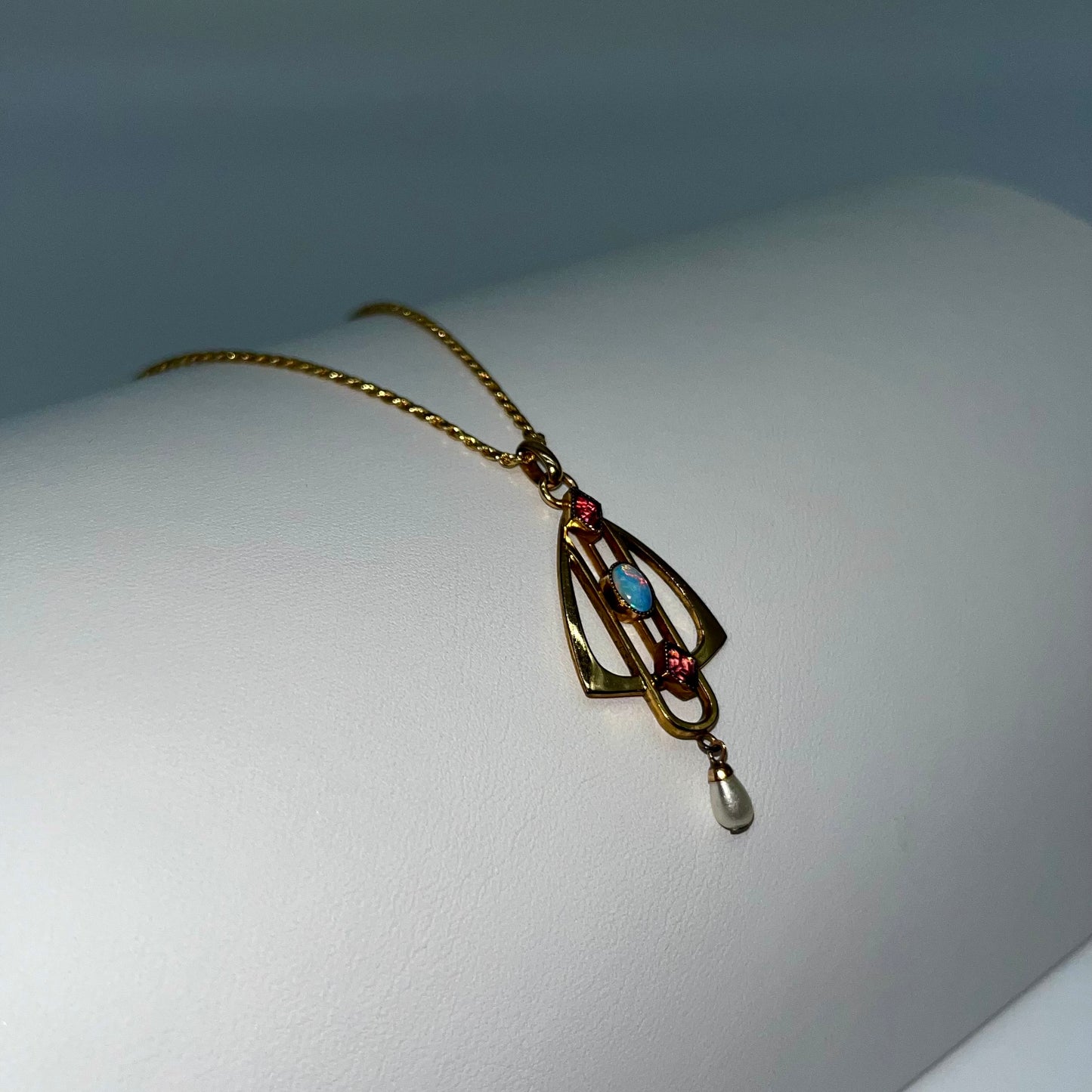 Edwardian Opal, Amethyst, & Pearl Necklace, 0.88 CTW 14K Gold