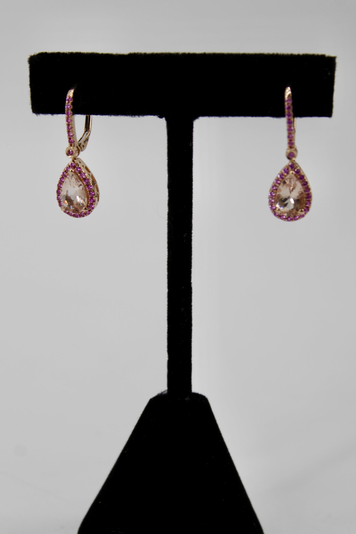 Morganite & Pink Sapphire Drop Earrings, 3.9 CTW 14K Rose Gold