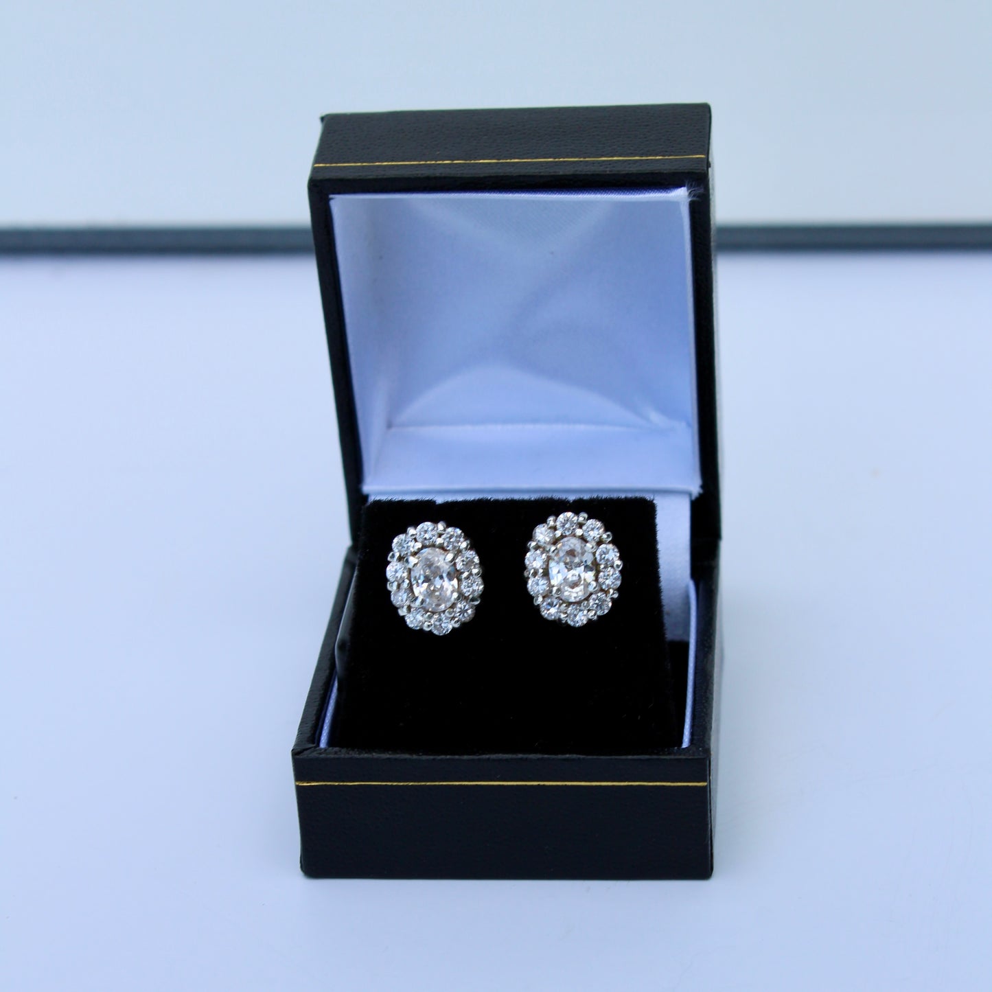 Edwardian Paste Halo Stud Earrings, 3.3 Carats 925 Sterling