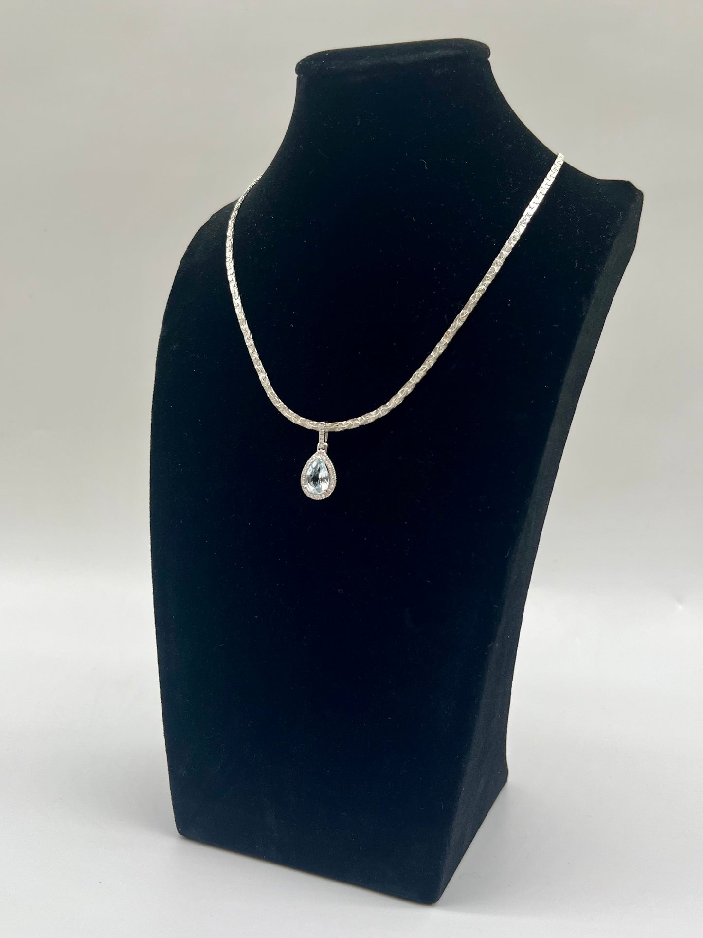 Aquamarine & Diamond Halo Pendant, 1.9 CTW 14K White Gold