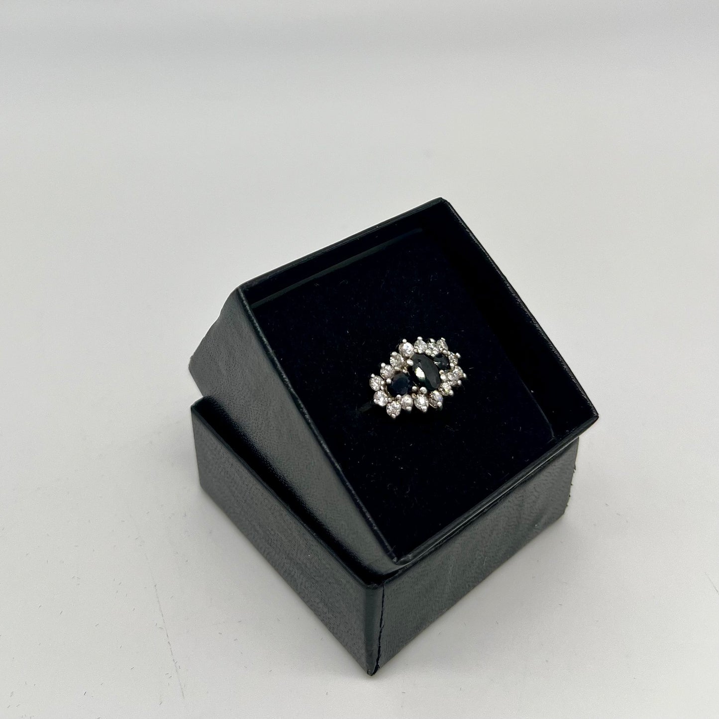 Antique Sapphire & White Topaz Ring, 2 CTW 925 Silver