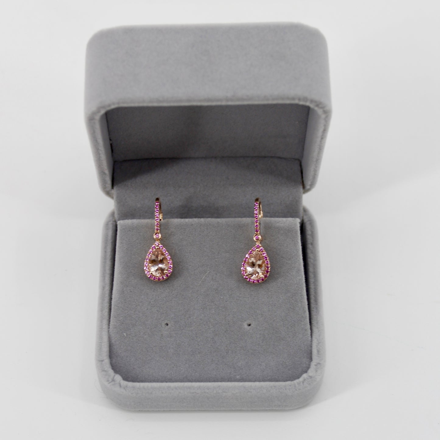 Morganite & Pink Sapphire Drop Earrings, 3.9 CTW 14K Rose Gold