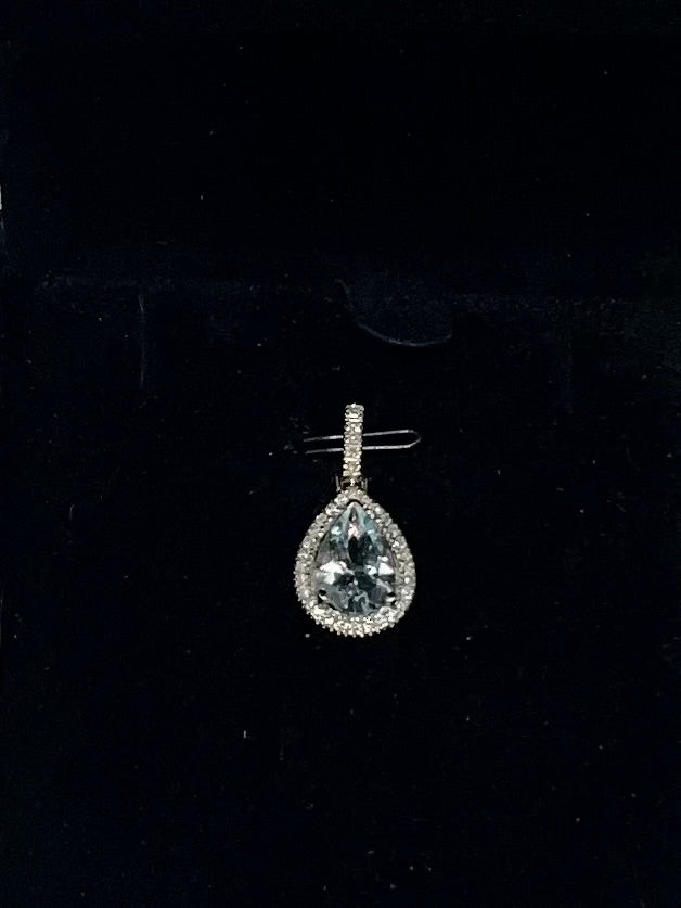 Aquamarine & Diamond Halo Pendant, 1.9 CTW 14K White Gold