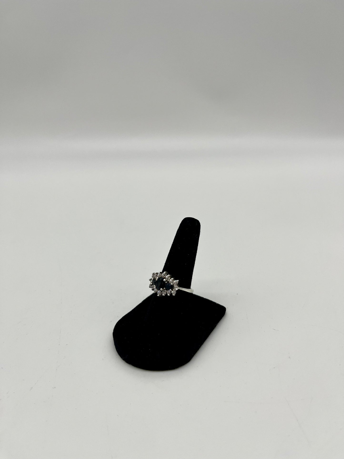 Antique Sapphire & White Topaz Ring, 2 CTW 925 Silver